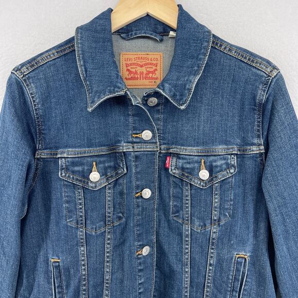 LEVIS Jacket Womens XL Trucker Red Tab Original Denim Cotton Stretch Blue - Picture 3 of 16